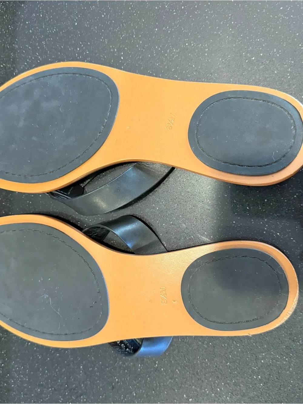 Tory Burch Black Leather Thong Sandals with Tan Footbed